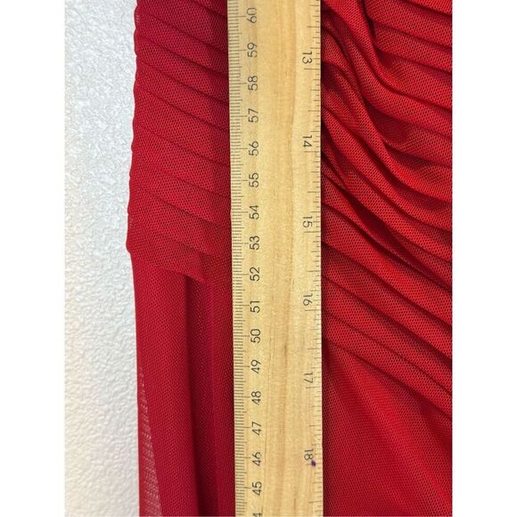 Tadashi Shoji Red Asymmetrical Ruched Mesh Draped Dress Women's XS - Picture 6 of 10